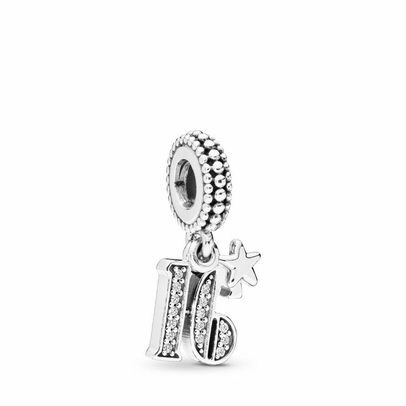 Pandora 16 Dangle Charm - Sterling Silver/Cubic Zirconia - Canada | FJ2941CK